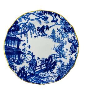 Royal Crown Derby Blue Mikado 7” Dessert Plate with Gold Trim England Vintage